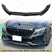 FOR 15-18 MERCEDES W205 C300 AMG C43 GLOSS BLK 3PCS B STYLE FRONT BUMPER LIP