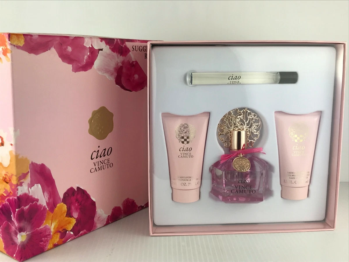 Vince Camuto Ciao Women 4pc Set Parfum Spray 3.4 oz Body Lotion Shower Gel  Mini