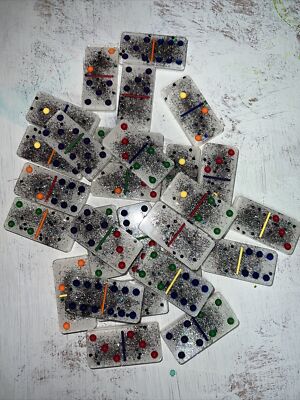 Domino Set Resin Handmade Double Six  Crayon Box  28 Tiles