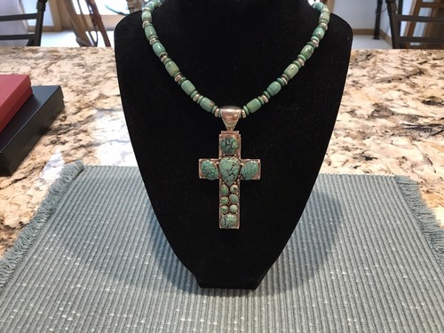 LARGE NAVAJO STERLING SILVER TURQUOISE 