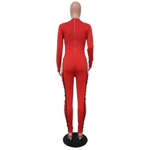 Sexy Women Long Sleeve Mesh Patchwork Cut-out Skinny Pants Bodycon Club Jumpsuit - Picture 9 of 13