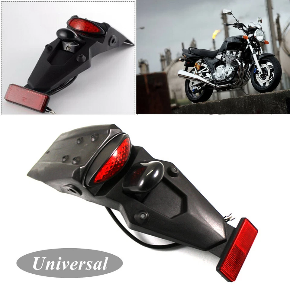 Guardabarros trasero universal para motocicleta con luz trasera de freno LED montaje protector de barro Foto 2 de 4