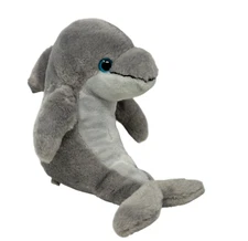 THE PETTING ZOO Gray Baby Dolphin 10" Plush Blue Eyes Stuffed Animal 2017