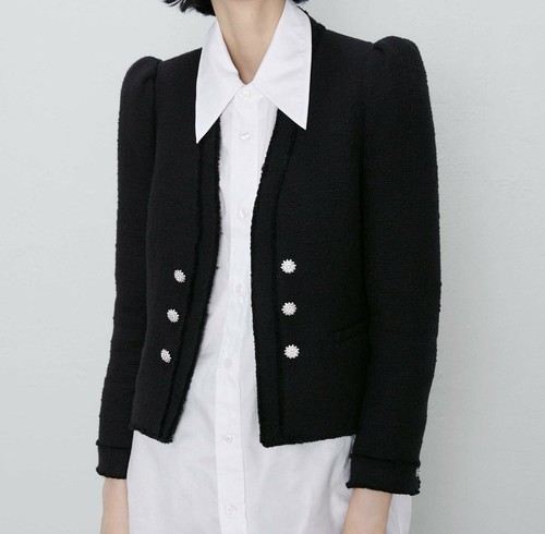 Womens Double Breasted Solid Puff 