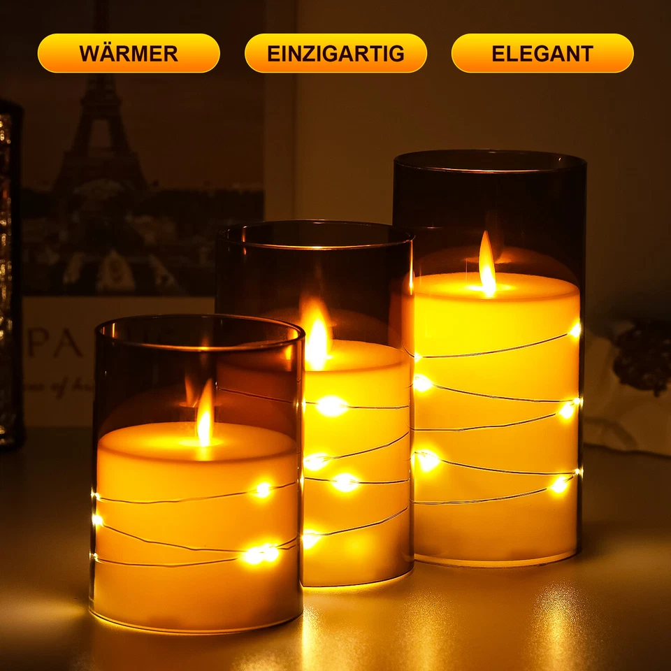 3er LED Kerze Kerzen Licht mit Timer Fernbedienung Keine Schwankendes Licht - Bild 3 von 4