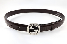 GUCCI Brown Patent Leather Belt 20mm 26" Silver GG Logo Buckle