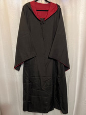 Men's Size L Black Red Hooded Cloak Robe Satin Lined Cosplay Costume Cape