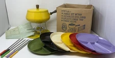 Vtg D.Kamenstein Fondue Set w/Tray,6 Forks, 6 Fondue Trays/Plates,Recipe