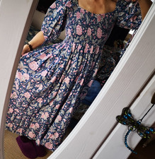 HIPPIEKLEID boho Folklore Maxikleid, Gr.M Boho Blumen gesmokt