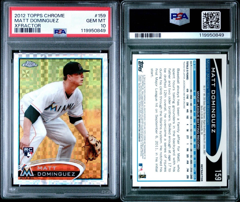 2012 Topps Chrome Matt Dominguez #159 RC X-Fractor PSA 10 Pop 1 - Image 2 of 3