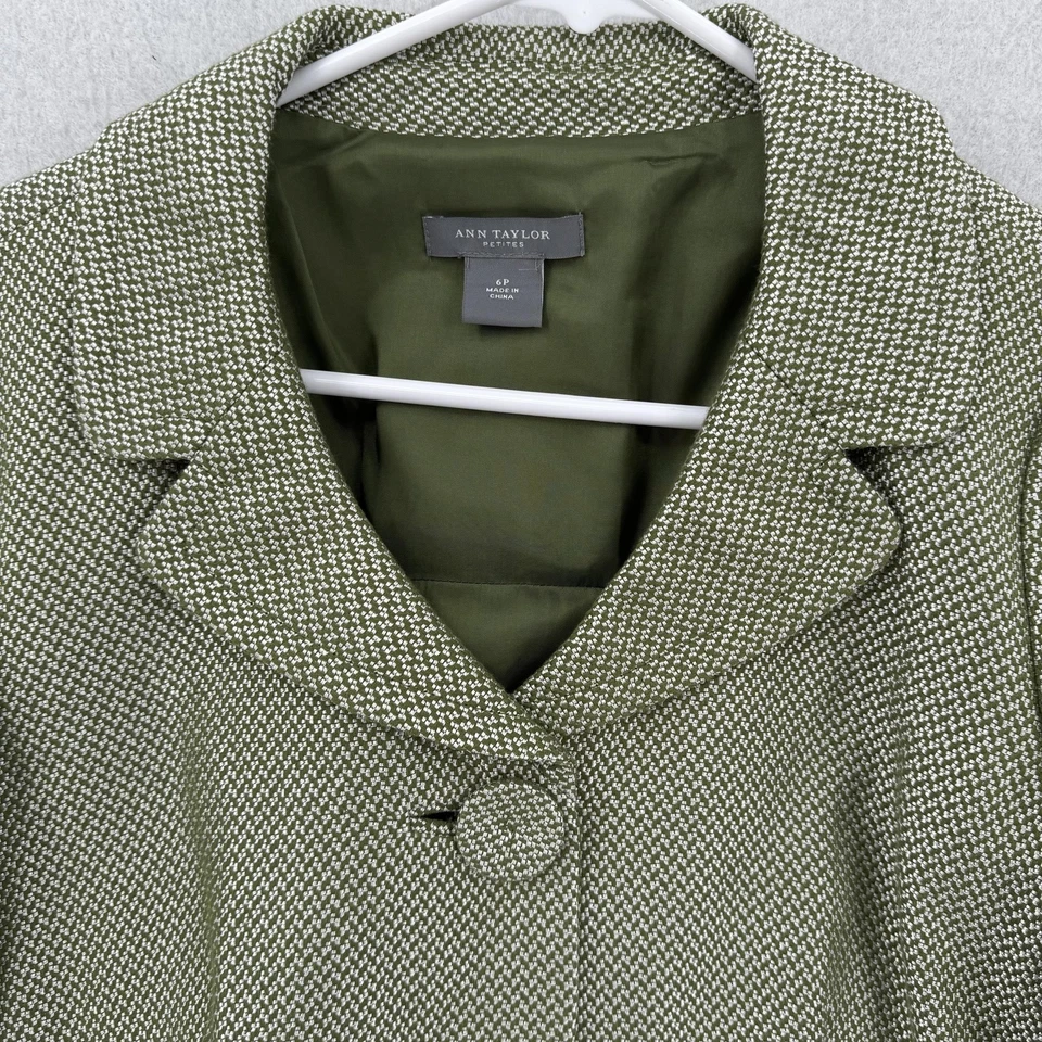 Ann Taylor Blazer женщин 6P зеленый белый узор с подкладкой укороченный 3/4 рукав куртка - Изображение 3 из 4