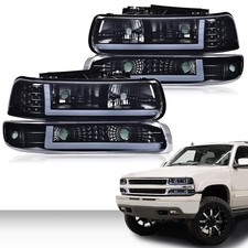 LED DRL Smoky Headlights for Chevy Silverado 1999-2002 Tahoe Suburban 2000-2006