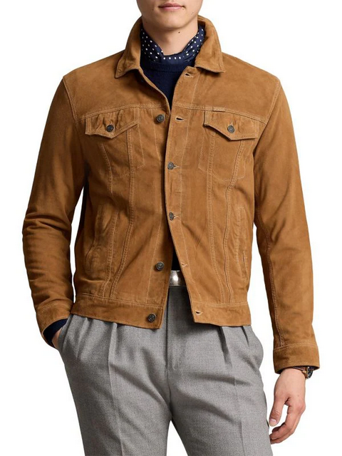 Polo Ralph Lauren Mens Icon Suede Trucker Jacket in Brown Size XL