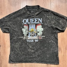 Queen Tour 1980 Graphic T-Shirt Mens XL Black Acid Wash Rock Freddie Mercury