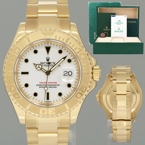 PAPERS MINT Rolex 40mm Yacht-Master 18k Yellow Gold 16628 Whit...
