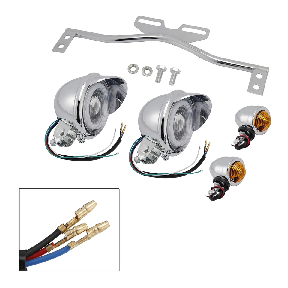 Motorcycle Beam Headlight Fog Lamp Custom Chrome #D22 For Racer Bobber Chopper - Image 4 of 4