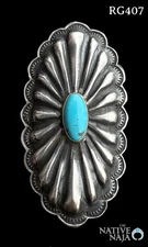 Large Navajo Rita Lee Kingman Turquoise & Sterling Silver Concho Ring Size 7 1/4