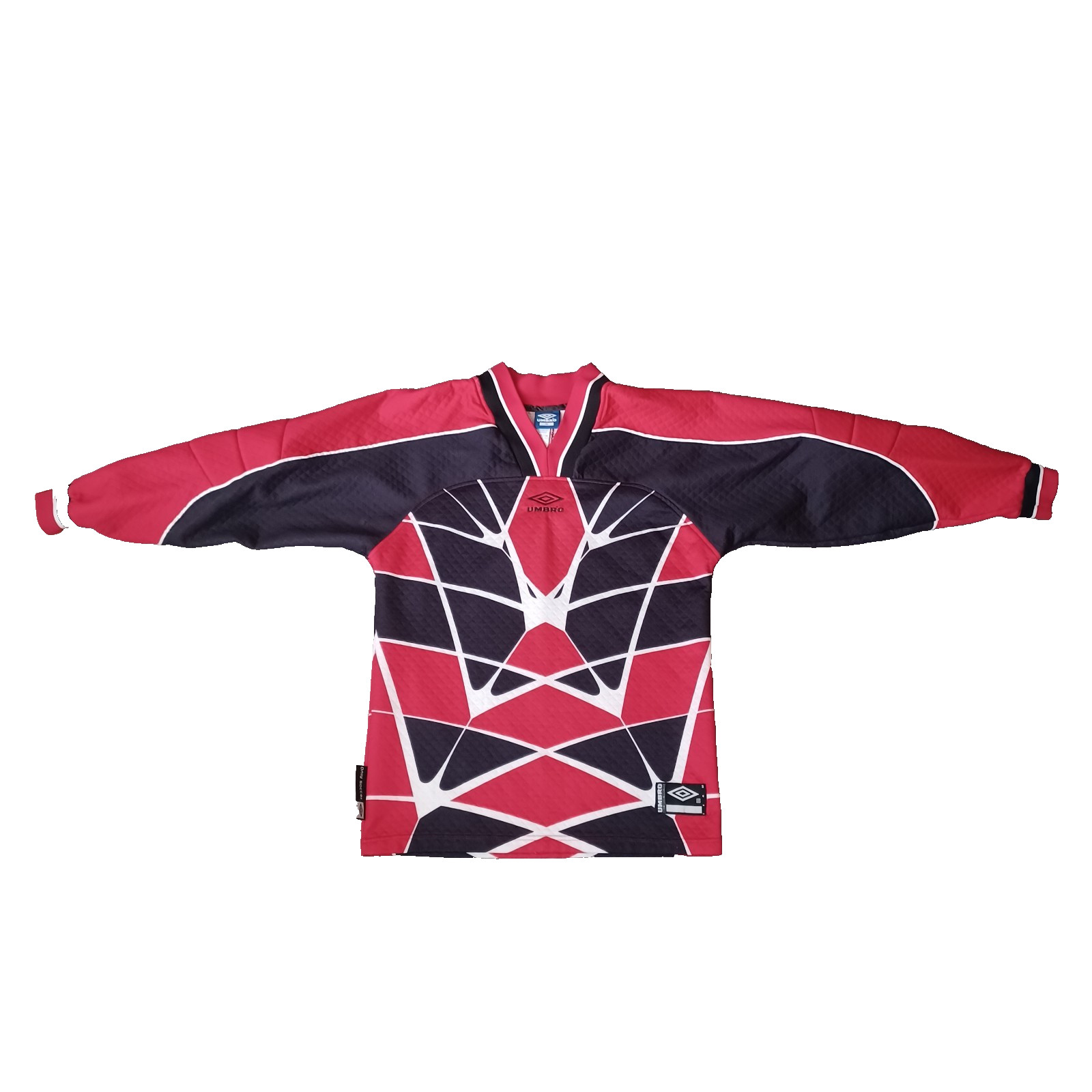 Vintage Umbro Goalkeeper Jersey Mens S Black Red Elbow Pad Shirt Football Soccer