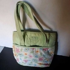 Longaberger Tote Hand Bag Blue, Green, Pink Floral Pattern. 10" X 12"
