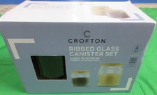 Crofton Ribbed Glass Canister Set 4 Piece Set. Small (1.12L) Large (2.52L).