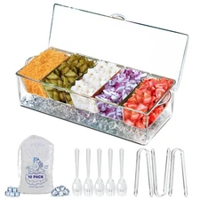 Chilled Condiment Server Clear Garnish Tray with Lid for Bar for Parties