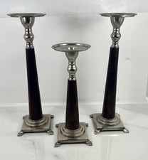 Decorative Metal Candle Holders 3 Pedestal Pillar Stands MCM Mantle India Brown