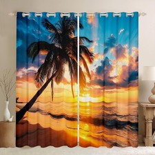 Palm Tree Print Curtains for Bedroom Kids Hawaiian Tropical Island Blackout C...