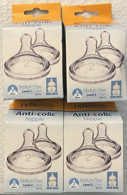 Dr Browns Natural Flow Anti-colic Nipple Med Flow 3m+ Lvl 2 Wide Neck 4 Pks 2ea