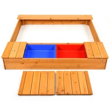 Wooden Sandbox Kids Children Outdoor Toy Playset w/ Storage Box Seat