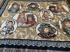 Vtg Dakotah Victorian Tapestry. Little Girls Tea Party. Wall Decor/Throw Blanket