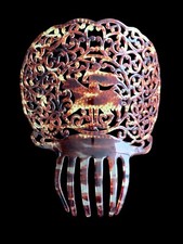 Antique Mantilla Comb Faux Tortoise Shell Woman with Steer