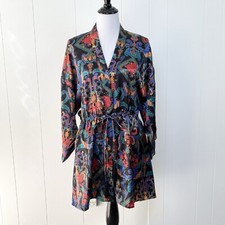 Victoria Secret Vintage Gold Label Paisley Floral Multicolor Robe Sz. S Satin