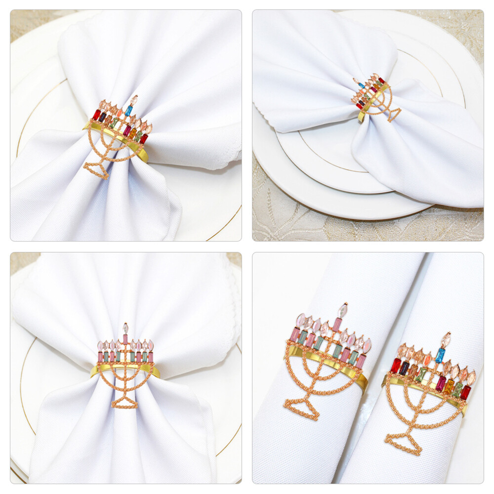 4pcs Napkins Holiday Banquet Menorah Serviette Rings for Dinner Home
