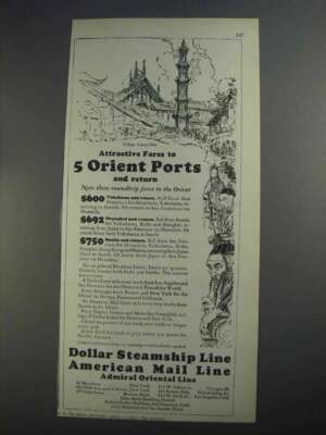 1927 Dollar Steamship American Mail Line Ad - Attractive Fares