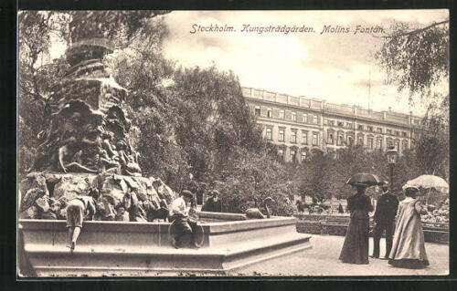 Postcard Stockholm, Kungstradgarden, Molins Fountain 1907  - Picture 1 of 2