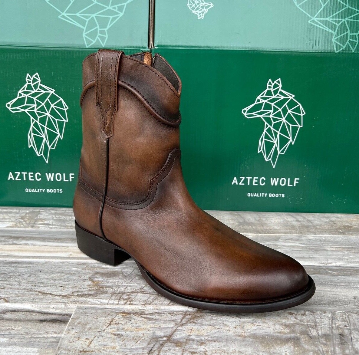 Men's Cowboy Boots Roper Genuine Leather Western Zipper Round Toe Brown