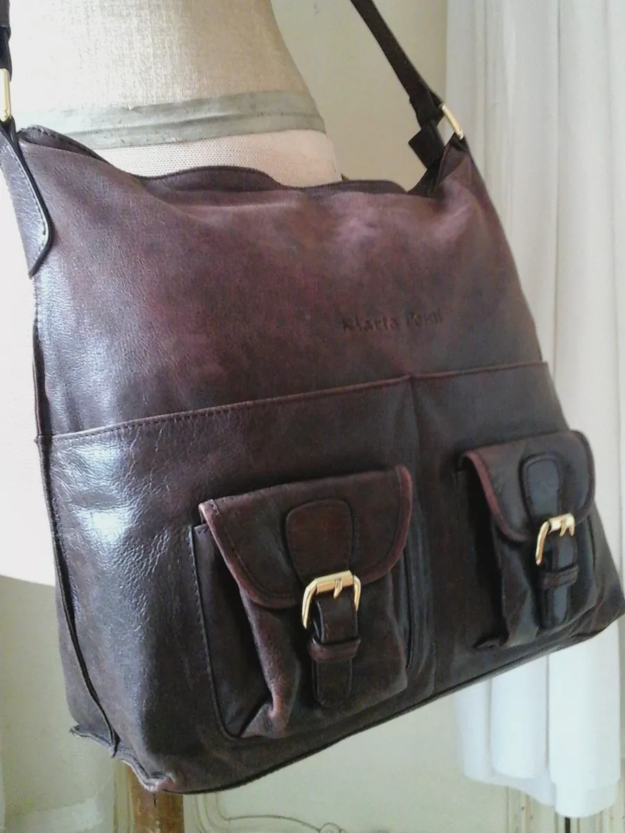 Auth Designer MARTA PONTI Leather Tote Shopper Handbag messenge
