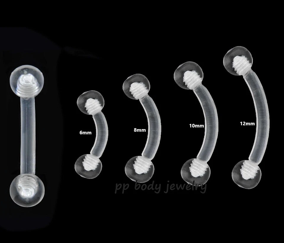 2 Pack 16G 14G Bio flex Curved Barbell with Steel Ball Ends  Ears & Eyebrow Ring - Image 2 of 3