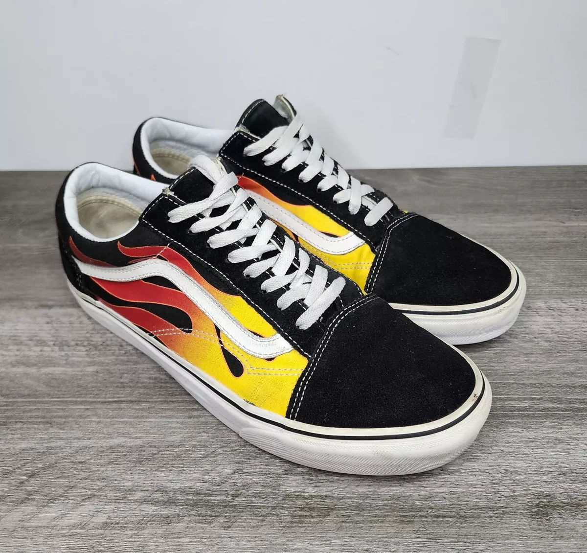 Vans Old Skool Red Yellow Flames Black Shoes Men s Size 10.5