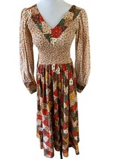 VTg 60/70s Boho Denise L Patchwork Print Prairie Long Maxi Dress Sz 7/8 Fall