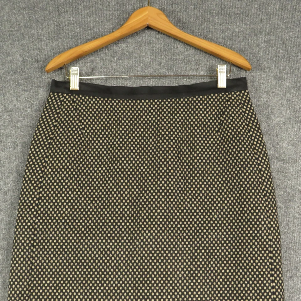 Falda Strenesse Mujer 10 Negra Marrón Lana Plana Frontal Trasera Cremallera Lana Falda Lápiz Foto 2 de 4