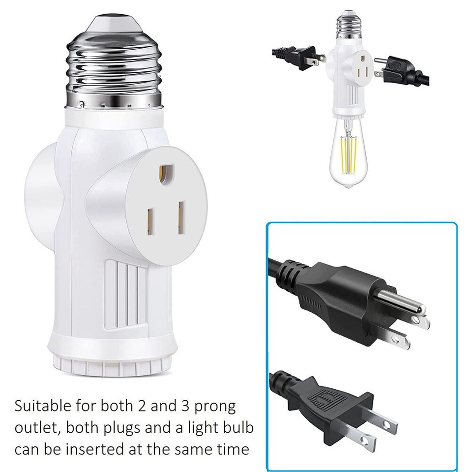 E26/E27 Light Socket to Plug Adapter 2/3 Prong Light Bulb Outlet Socket ...