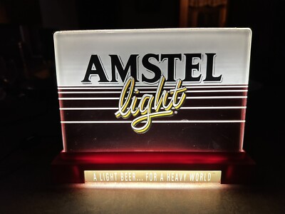 Amstel Light backbar Lighted Sign - Light Beer for Heavy World 1995