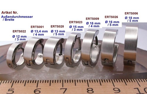 Herren Ohrringe Titan Stäbchen Edelstahl Creolen Kantig Matt Silber Ø 12 - 18 mm - Picture 22 of 34