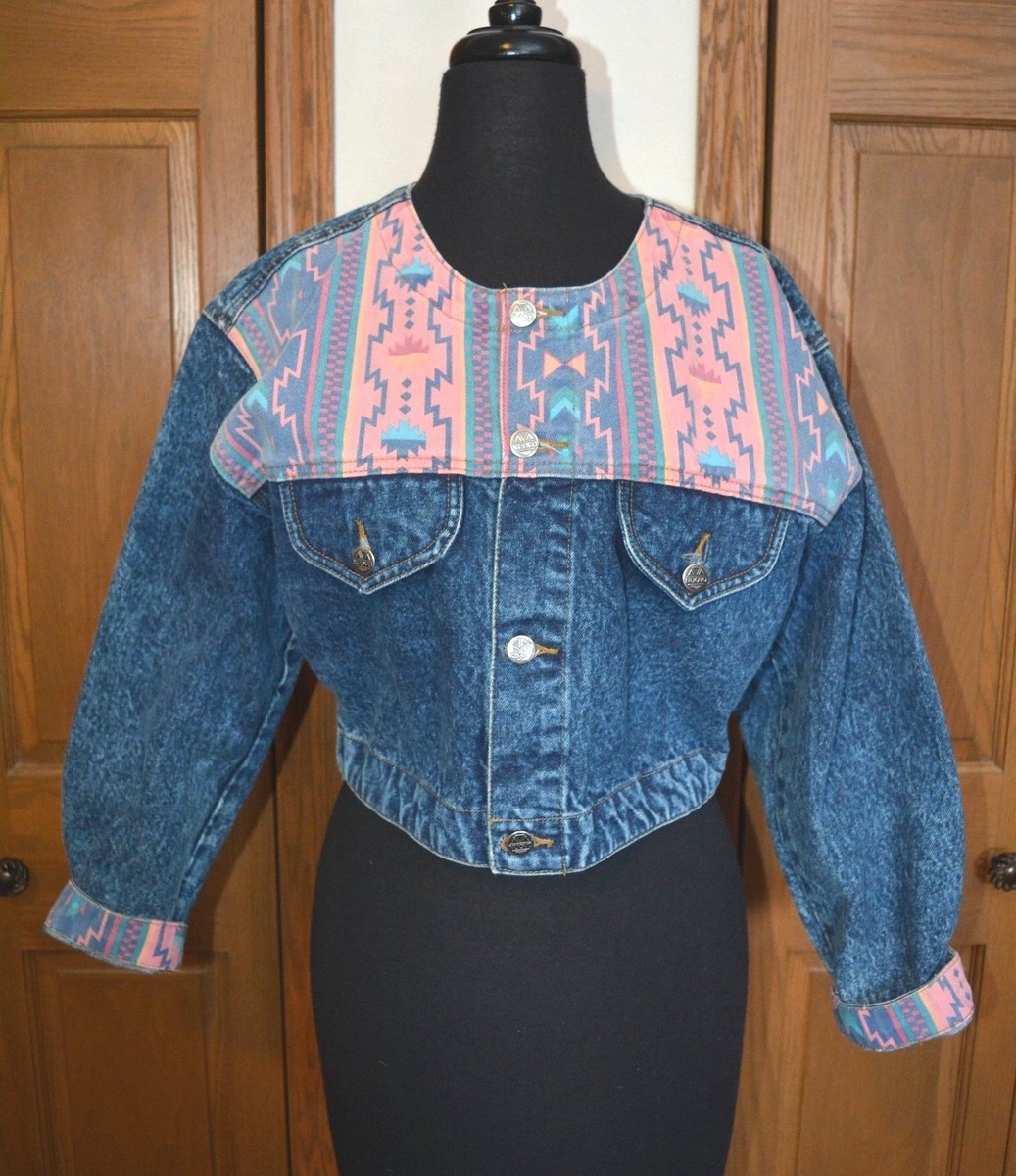 VTG 1980's Women's NUOVO Denim Jacket Coat Southwestern