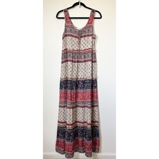 beachlunchlounge Boho Tiered Lace Up Front Maxi Dress Sleeveless Womens XS Flowy