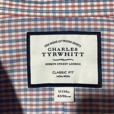 Charles Tyrwhitt Dress Shirt 17-34 Classic Fit Non Iron French Cuff Blue Pink