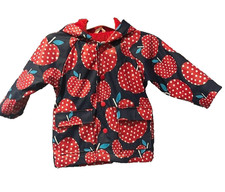 Raincoat Apple Navy Red Terry Lined Button-up Hooded Hatley Sz 12-18 Mo