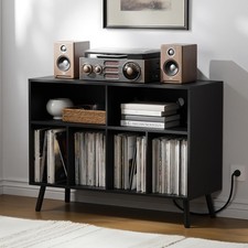 Record Player Stand with Vinyl Storage Cabinet Wood Turntable Table Open Shelf