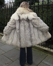 RARE PLATINUM FOX Vintage Fox Fur Coat Size M-L Real Fur